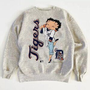 Detroit Tigers 1994 Betty Boop Grey Sweatshirt reprint